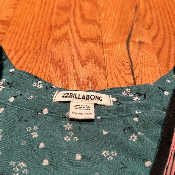 Billabong 100% rayon green floral open cardigan size s/m - Picture 2 of 5